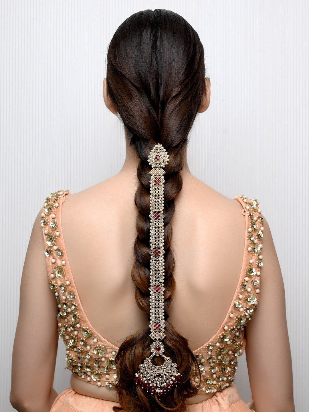 Rukmadhi Maroon Braid Accessories In Polki - qivii