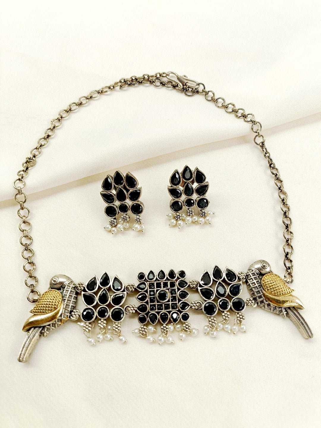 Akku Black Peacock Oxidized Choker Set - qivii