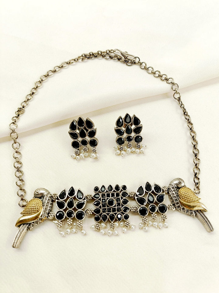 Akku Black Peacock Oxidized Choker Set - qivii