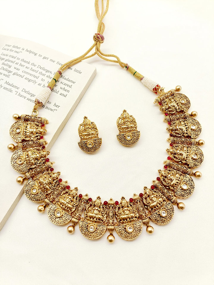 Ghazal Plain Antique Temple Necklace Set - qivii