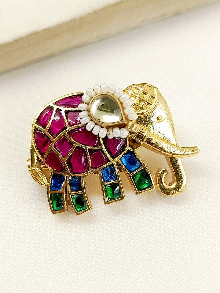 Vedhi Multi Colour Elephant Brooch - qivii