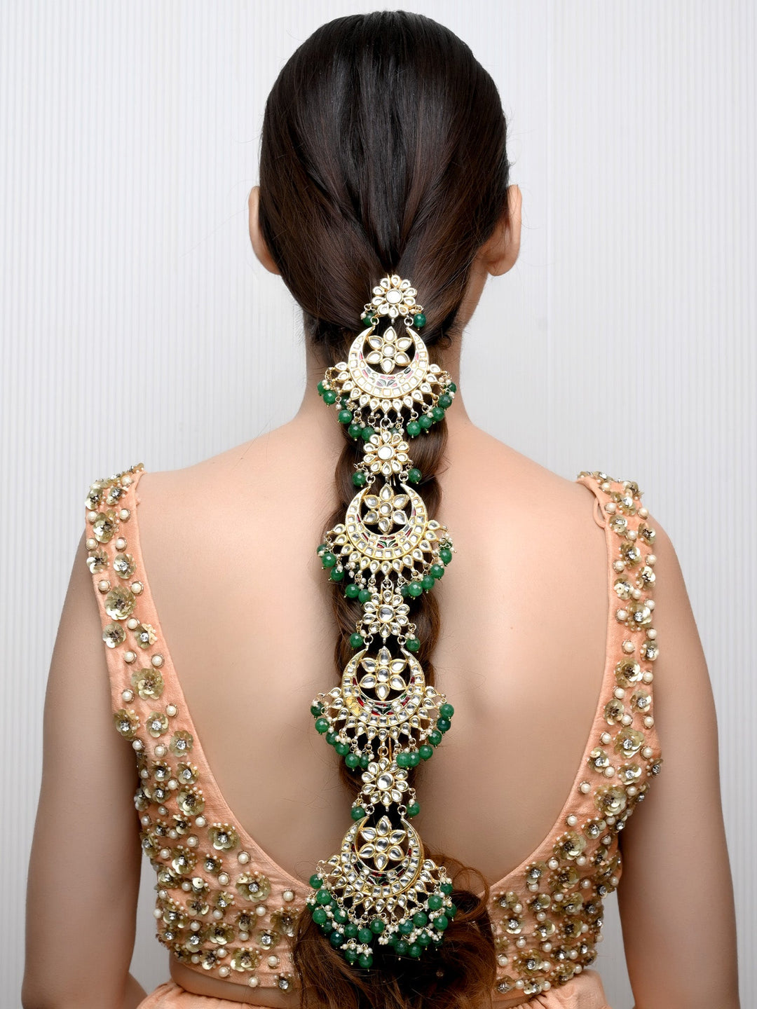 Devkanya Green Braid Accessories In Kundan - qivii