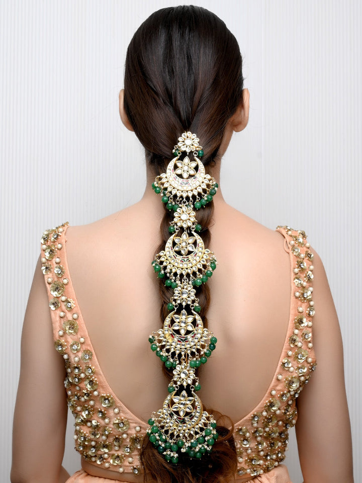 Devkanya Green Braid Accessories In Kundan - qivii