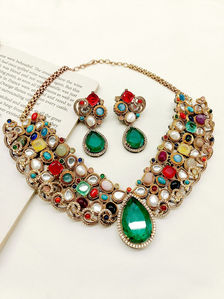 Nutan Navaratna Victorian Necklace Set - qivii