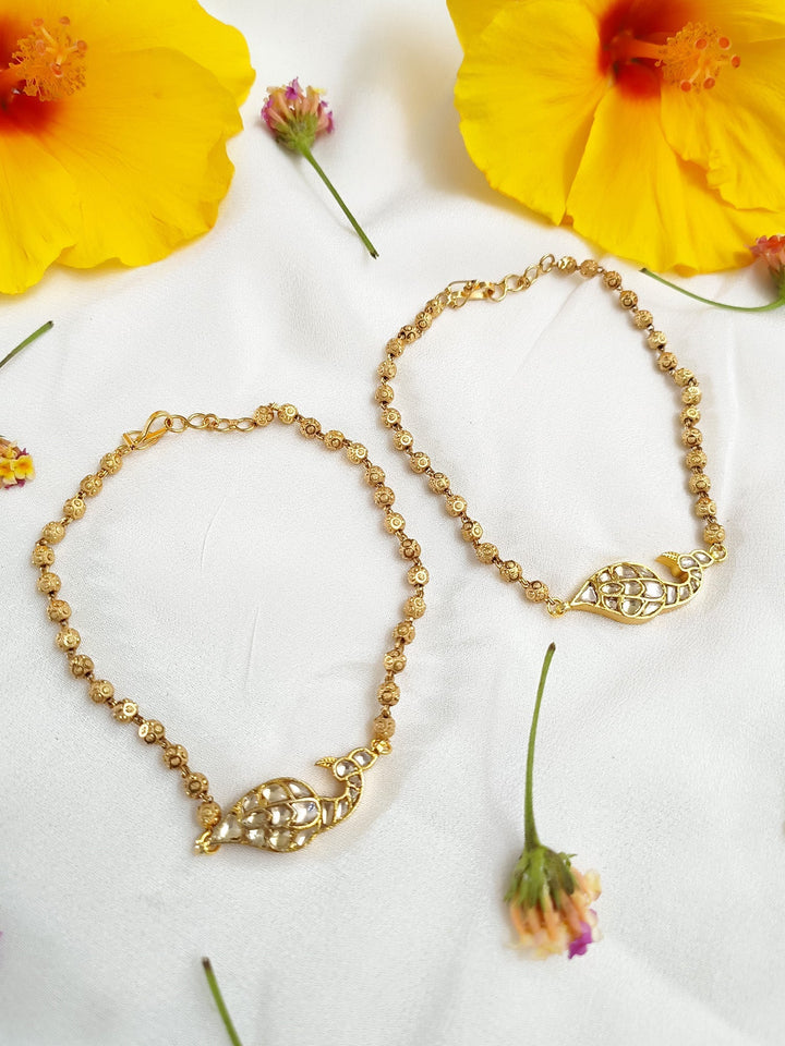 Arnia White Peacock Kundan Anklet - qivii