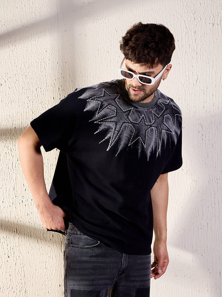 Black Ombre Star Embroidery Oversized Tshirt