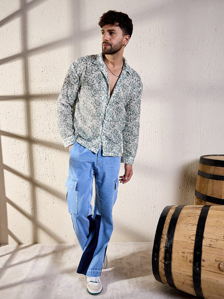 White And Olive Floral Lace Shirt