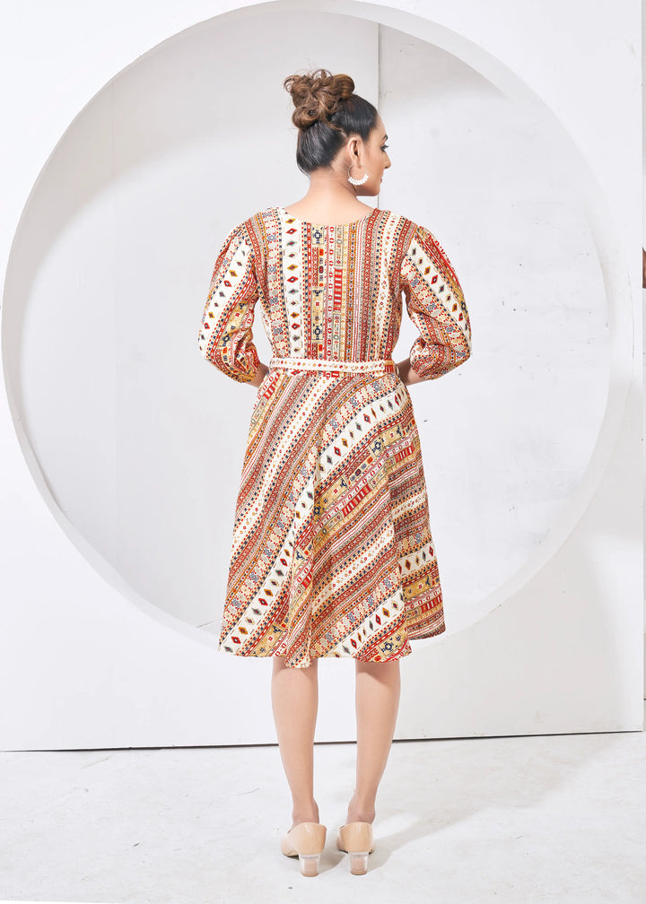 Reddish Orange Round Neck Kurta - qivii