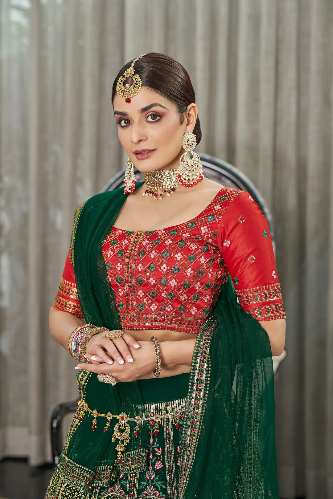Green Silk Thread with Sequence Embroidery Work Lehenga Choli | Ready To Wear - qivii