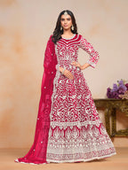 Dark Red Net Gown With Sequence & Thread Embroidery Work