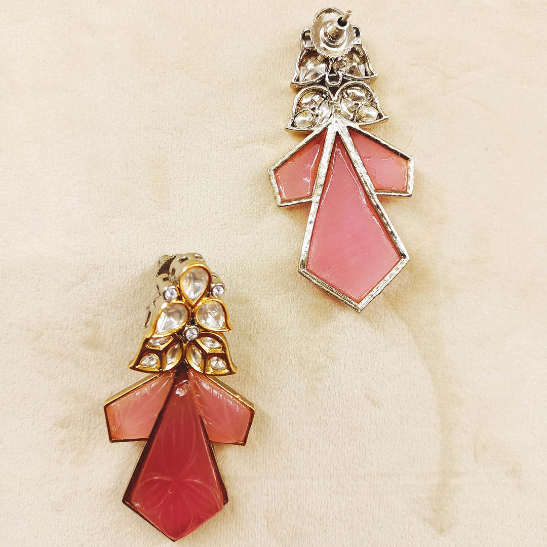  Exquisite Diyanshi Pink Rhodium Plated Victorian Earrings featuring Kundan and Carving Pink Stones 