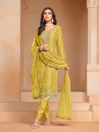 Yellow Organza Chiffon Thread & Sequence Embroidery Work Salwar Suit