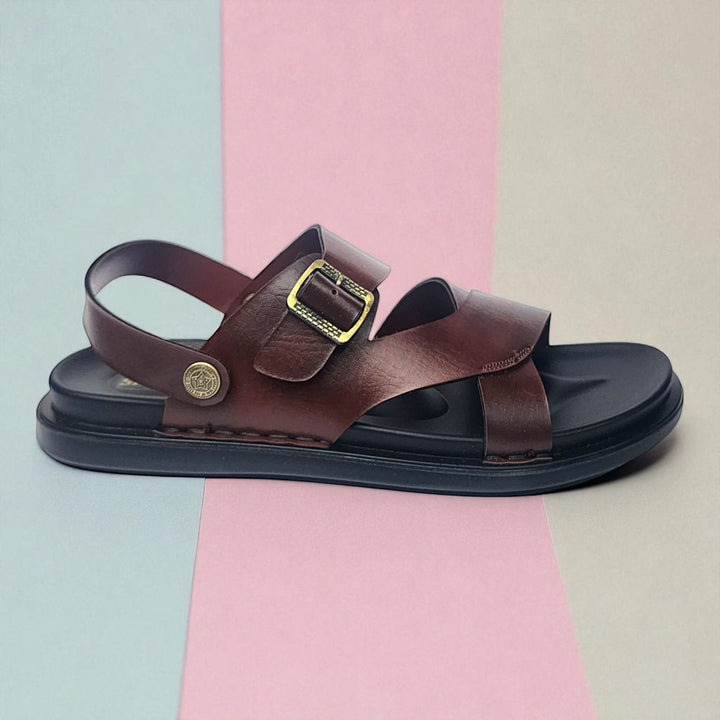 SKEROO 5003 BROWN Men's Leather Button Pack Sandal - qivii