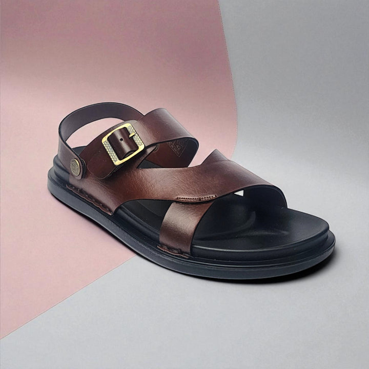 SKEROO 5003 BROWN Men's Leather Button Pack Sandal - qivii