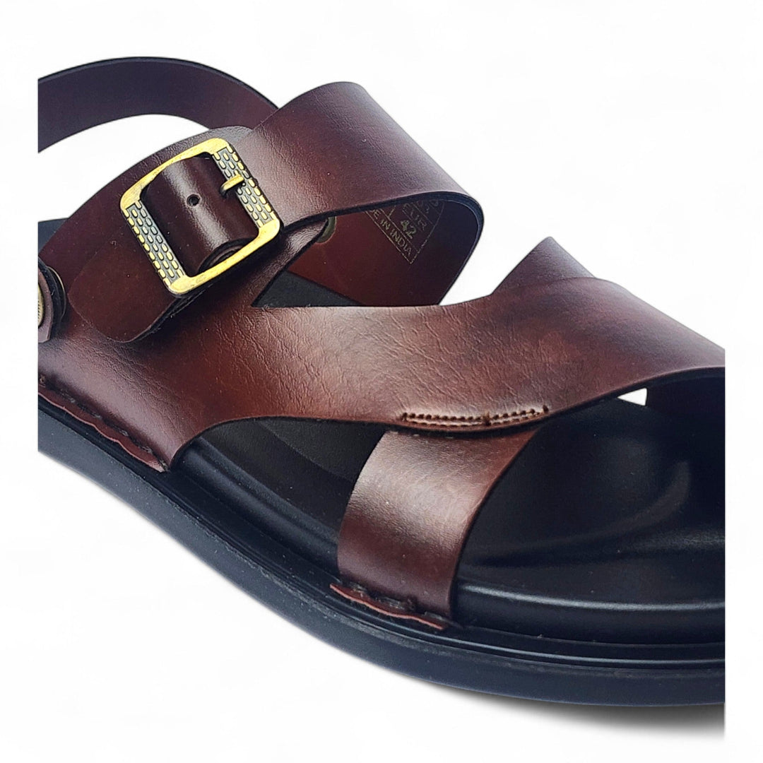 SKEROO 5003 BROWN Men's Leather Button Pack Sandal - qivii