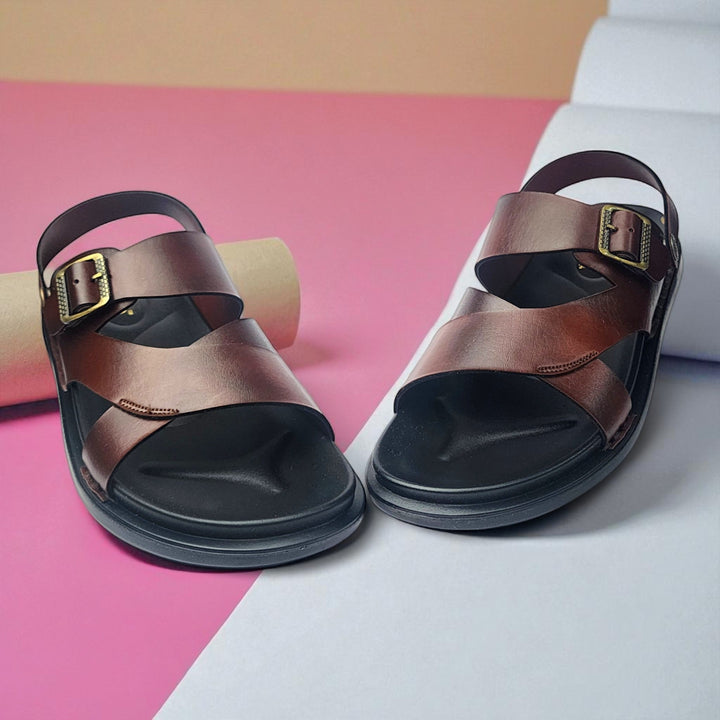 SKEROO 5003 BROWN Men's Leather Button Pack Sandal - qivii