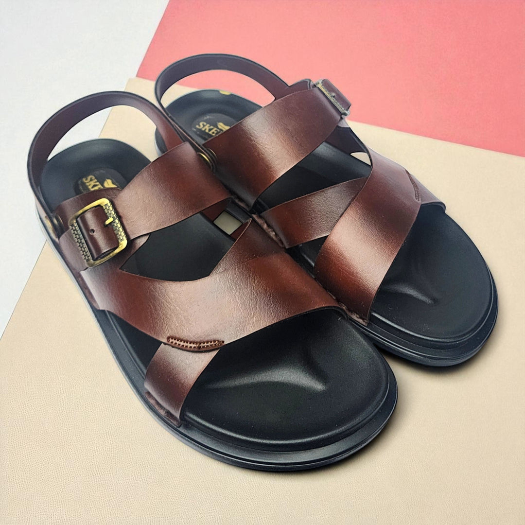 SKEROO 5003 BROWN Men's Leather Button Pack Sandal - qivii