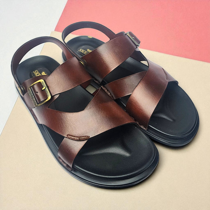 SKEROO 5003 BROWN Men's Leather Button Pack Sandal - qivii