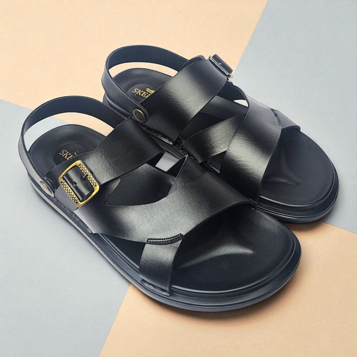 SKEROO 5003 BLACK Men's Leather Button Pack Sandal - qivii