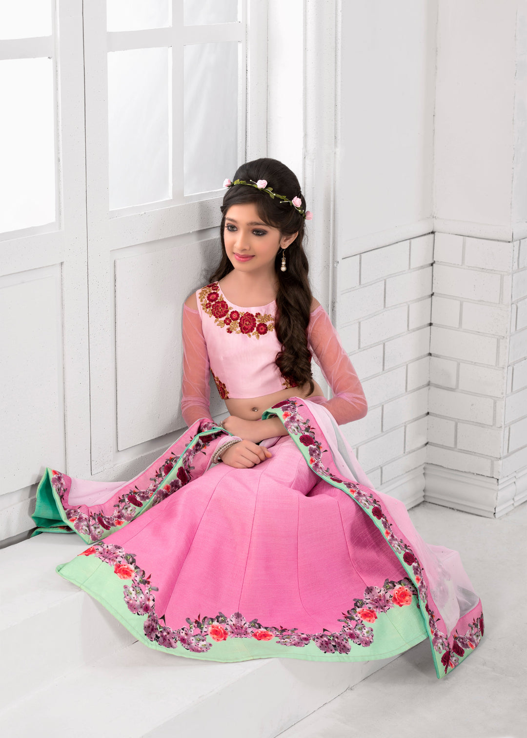 Traditional Twist Khadi Mono Silk Lehenga for Kids - qivii