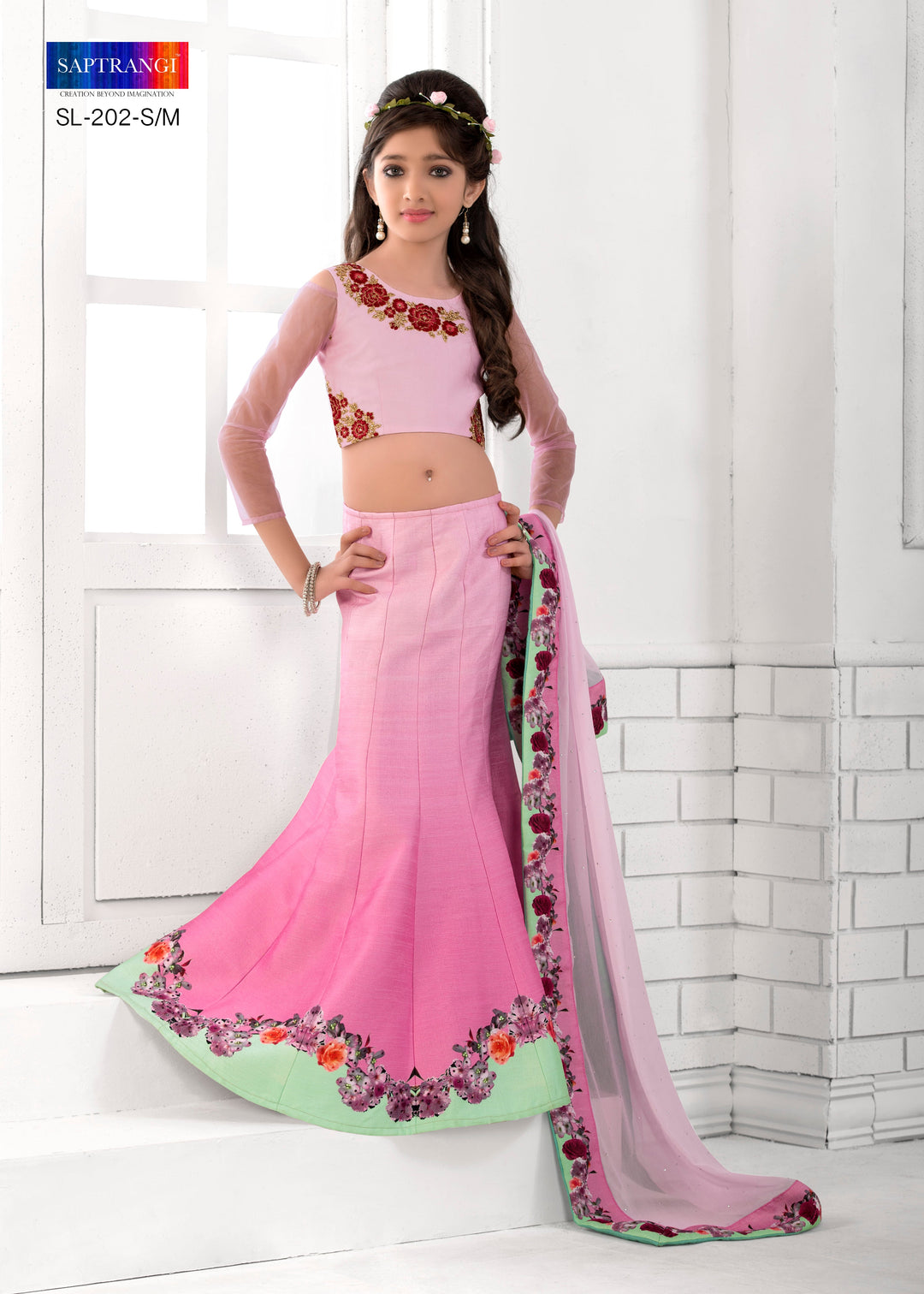 Traditional Twist Khadi Mono Silk Lehenga for Kids - qivii