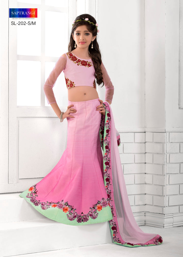 Traditional Twist Khadi Mono Silk Lehenga for Kids - qivii