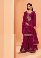 Magenta Sequins Embroidery Work Georgette Sharara Set With Dupatta