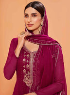 Magenta Sequins Embroidery Work Georgette Sharara Set With Dupatta