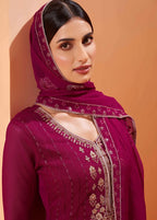 Magenta Sequins Embroidery Work Georgette Sharara Set With Dupatta