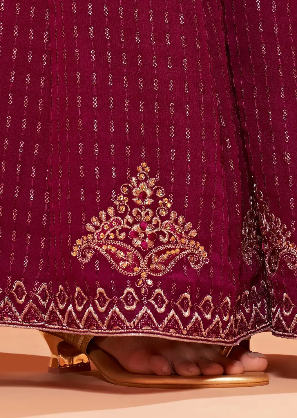 Magenta Sequins Embroidery Work Georgette Sharara Set With Dupatta