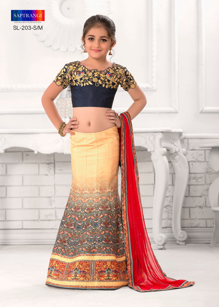 Little Blossom Khadi Mono Silk Lehenga for Kids - qivii