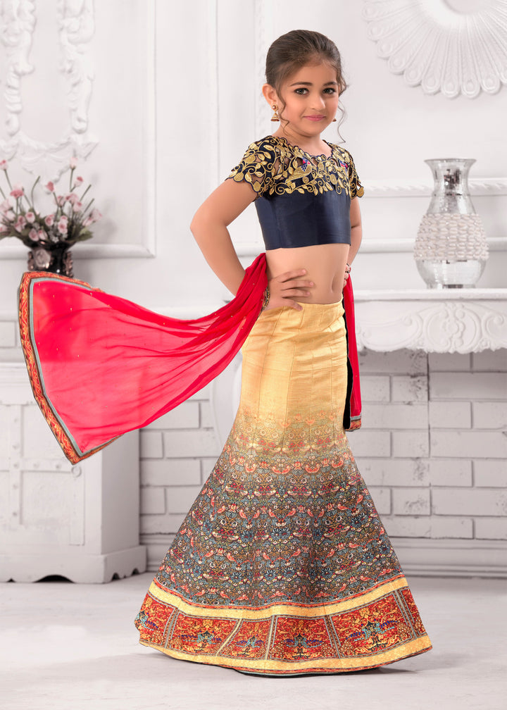 Little Blossom Khadi Mono Silk Lehenga for Kids - qivii