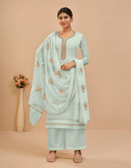 Sky Blue Sequins Embroidery Work Georgette Salwar Suit With Dupatta