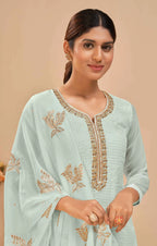 Sky Blue Sequins Embroidery Work Georgette Salwar Suit With Dupatta