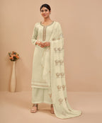 Soft Light Yellow Georgette Sequins Embroidery Work Salwar Suit With Dupatta
