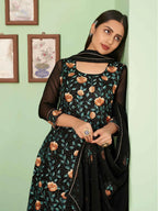 Black Multi Thread Embroidered Georgette Palazzo Set With Dupatta