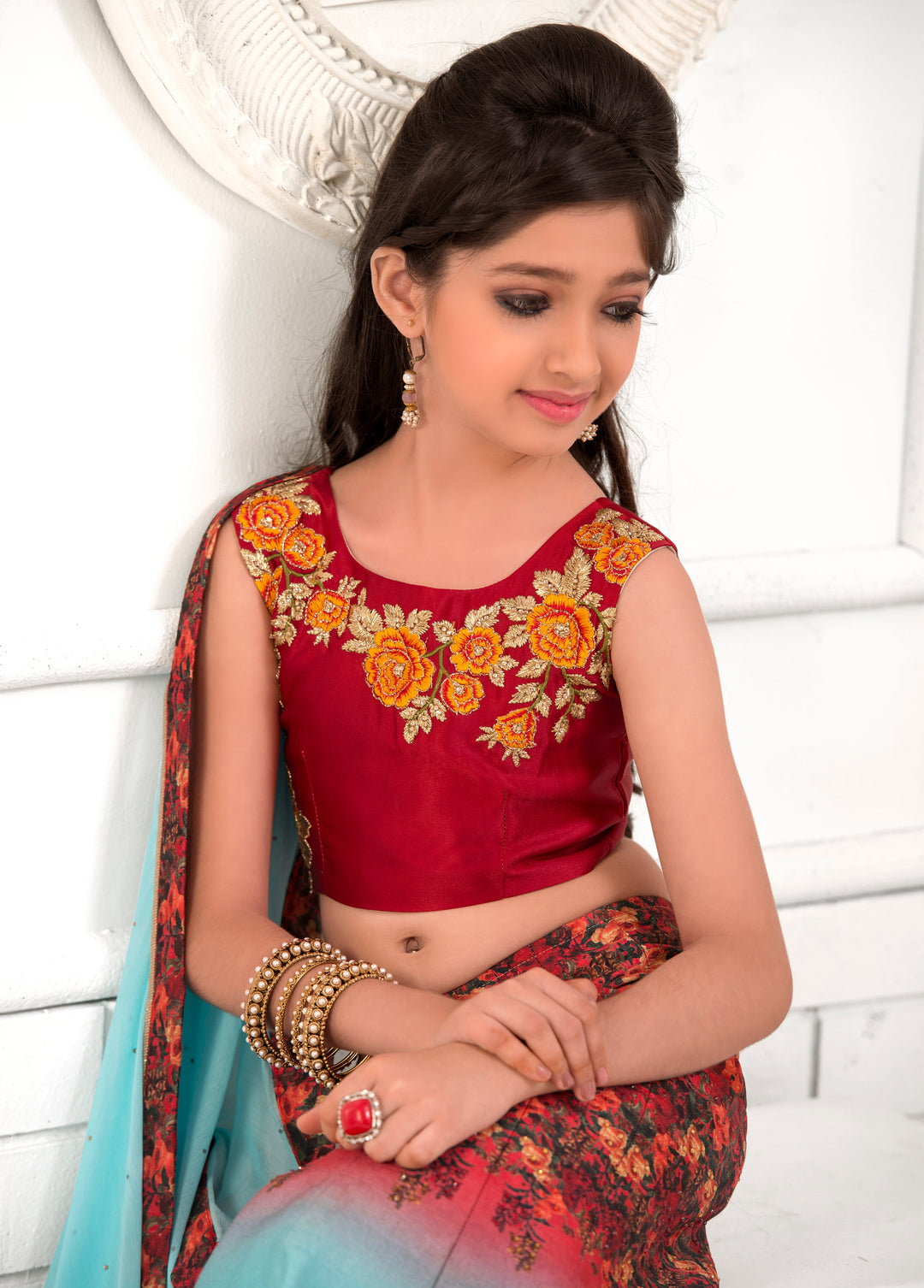 Adorable Blossom Khadi Mono Silk Lehenga for Girls - qivii