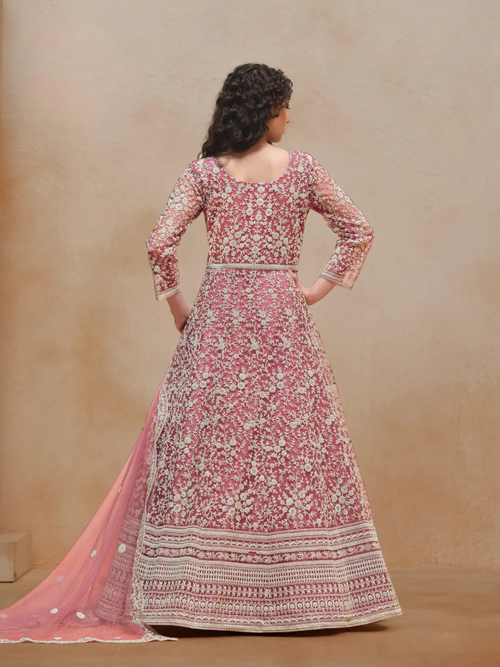 Light Pink Net Gown With Sequence & Thread Embroidery Work - qivii
