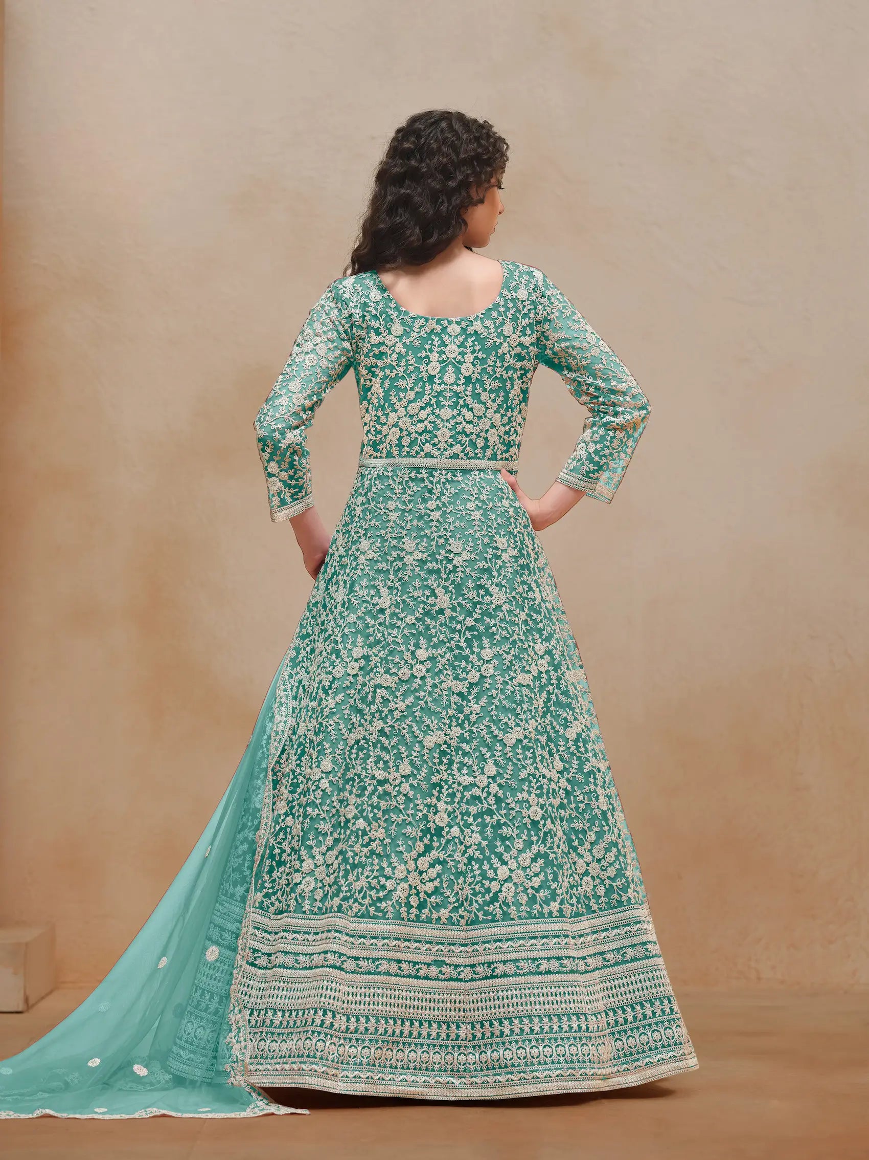 Sky Blue Net Gown With Sequence & Thread Embroidery Work