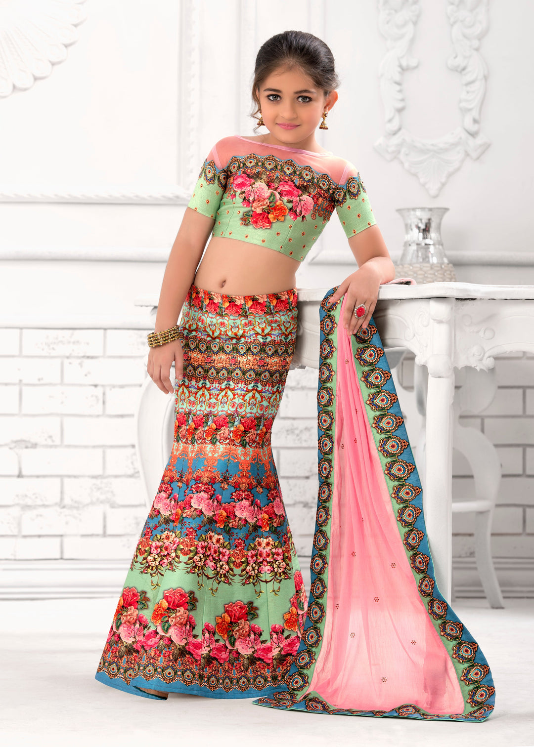 Boho Beauty Khadi Mono Silk Lehenga for Kids - qivii