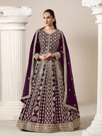 Wine Georgette Gown With Sequence & Thread Embroidery Work