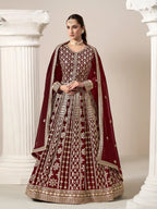 Maroon Georgette Gown With Sequence & Thread Embroidery Work