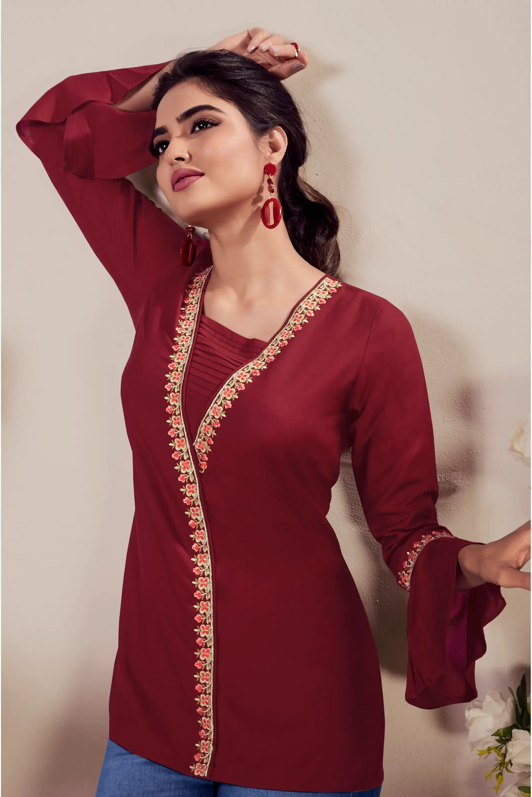 Maroon Rayon Short Kurti - qivii