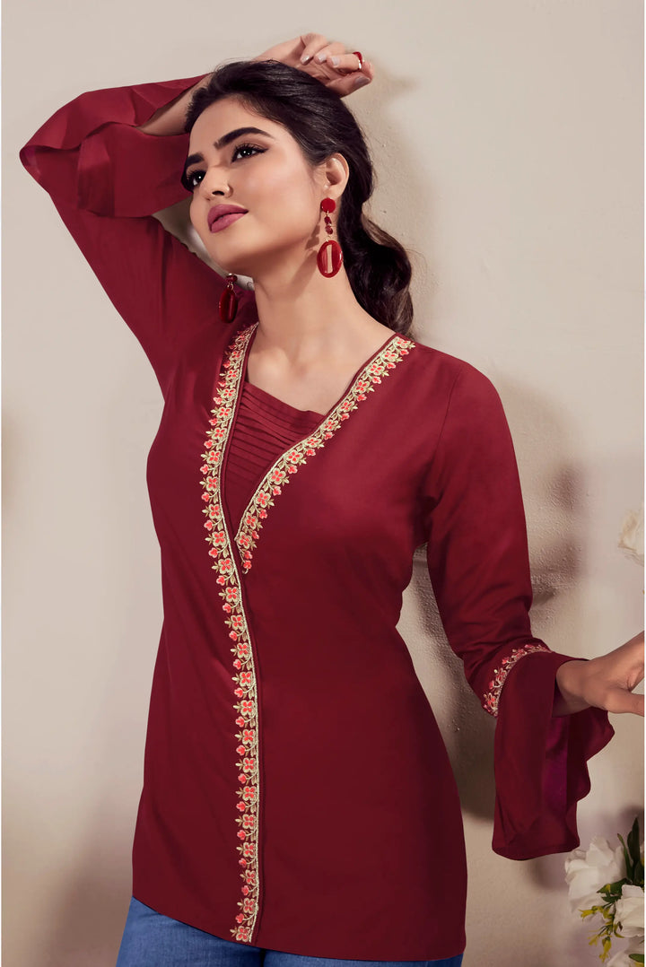 Maroon Rayon Short Kurti - qivii