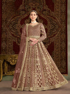 Light Brown Net Gown With Sequence & Zari Embroidery Work