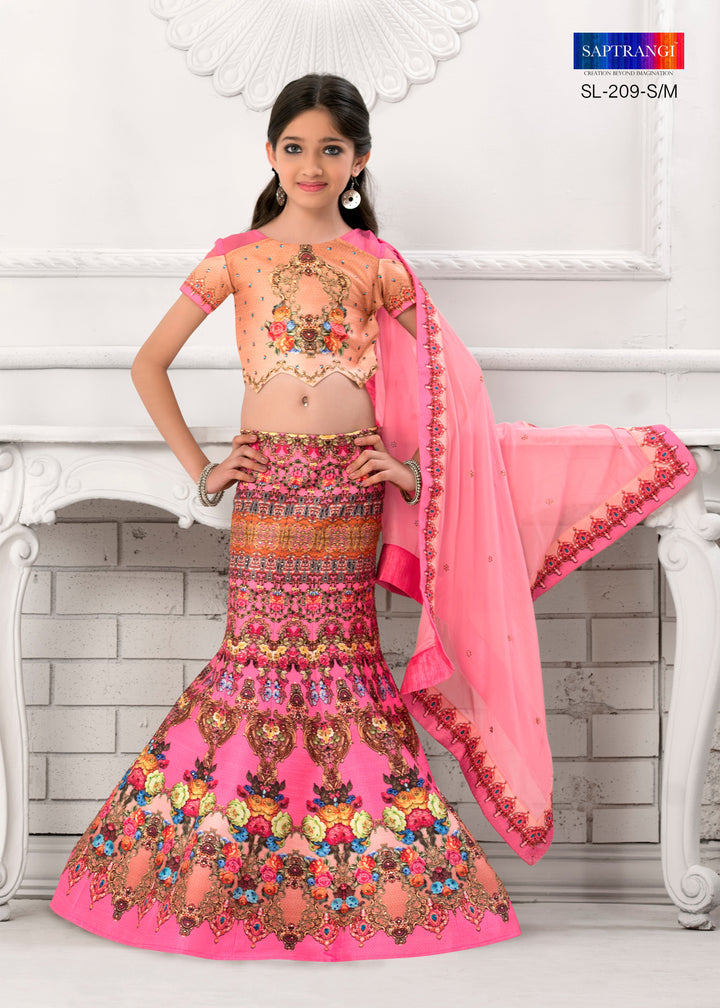 Graceful Blossom Khadi Mono Silk Lehenga for Girls - qivii