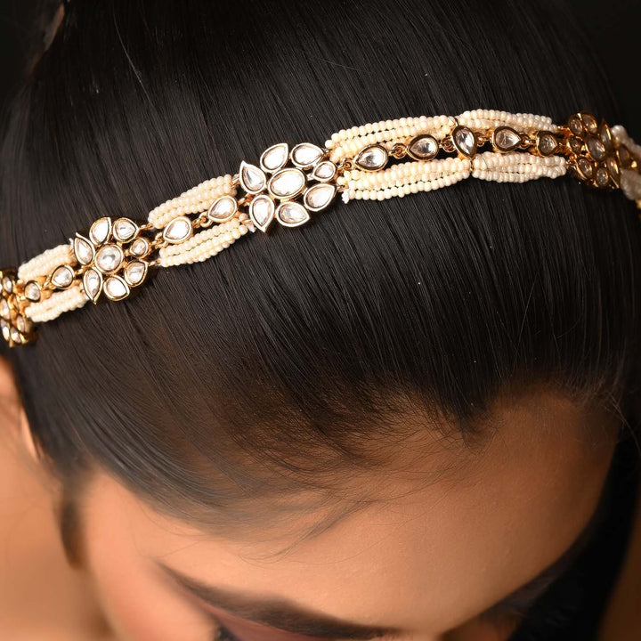 Shamita Pearls White Gold Plated Kundan Sheesh Phool - qivii