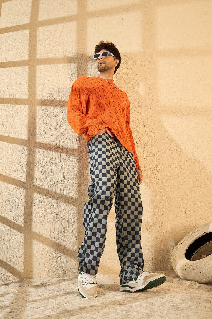 Tangerine Cable Knit Distressed Sweater