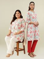 Cream Cotton Floral A-Line Tunic
