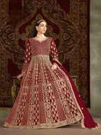Dark Red Net Gown With Sequence & Zari Embroidery Work
